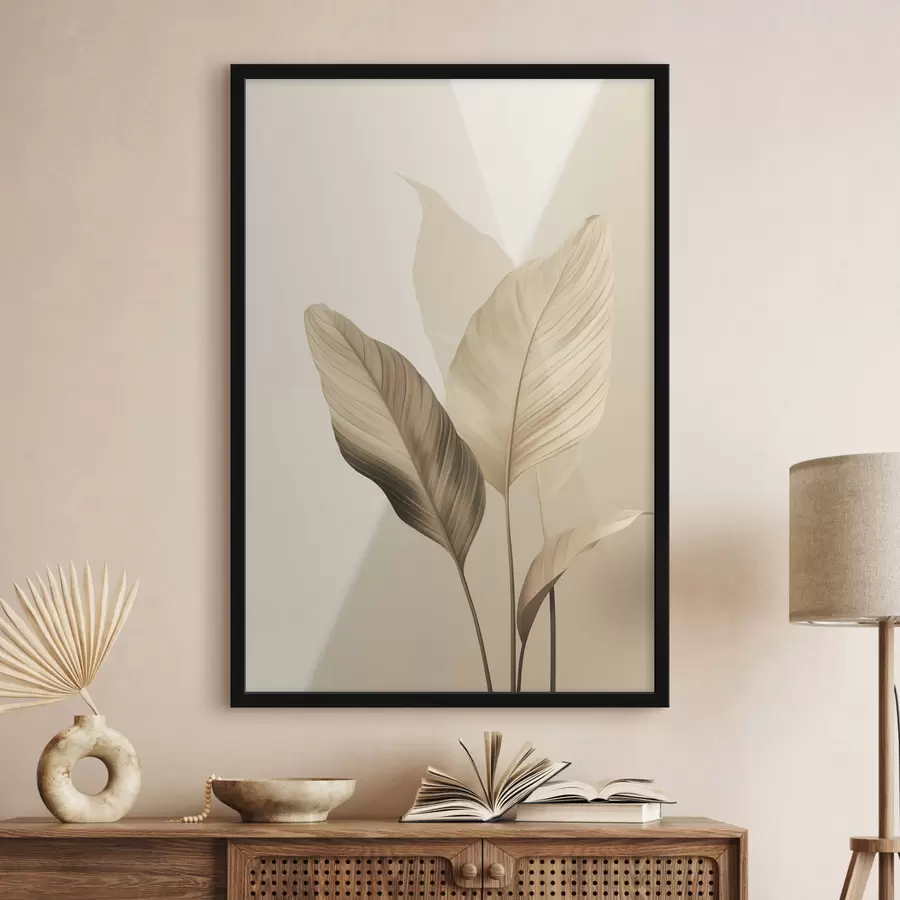 Fototapet Velké tropické listy v odstínech béžové a hnědé, světlé pozadí f48726