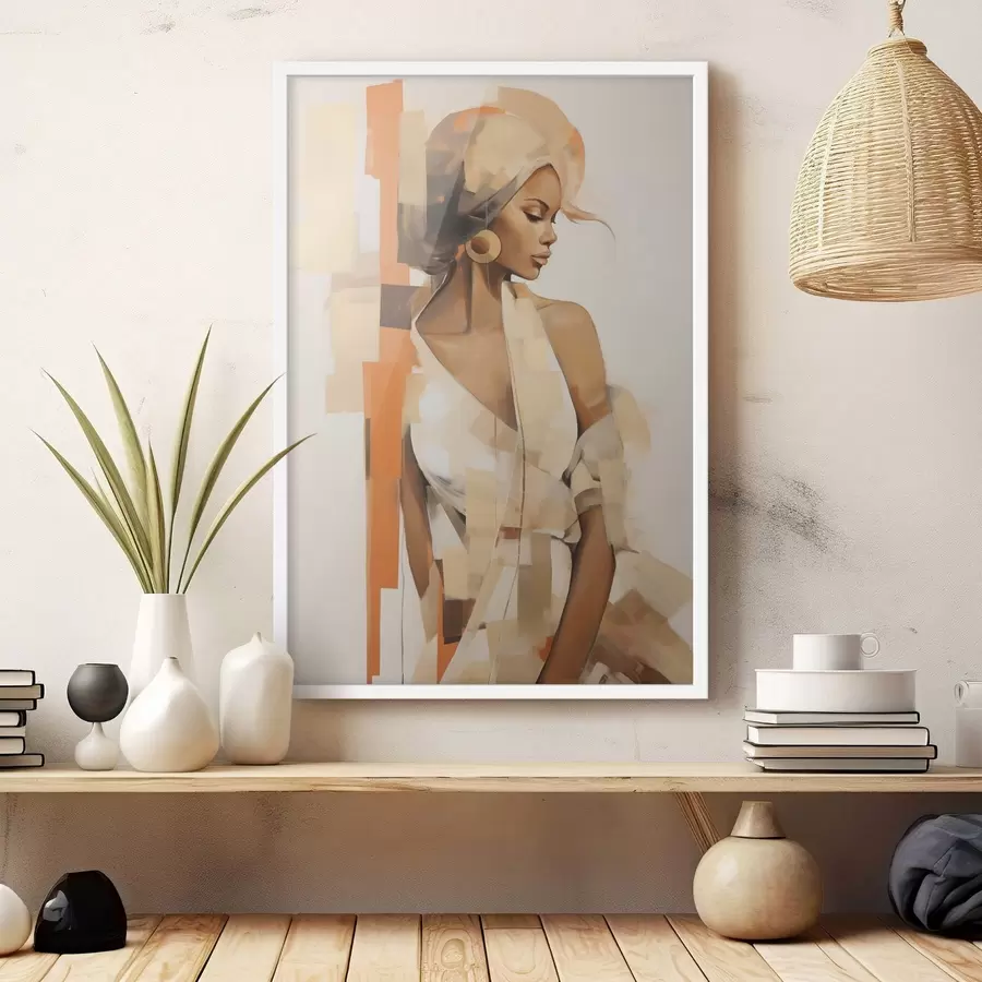 Fototapet Abstraktní ženský portrét s oranžovými a béžovými tvary f48735