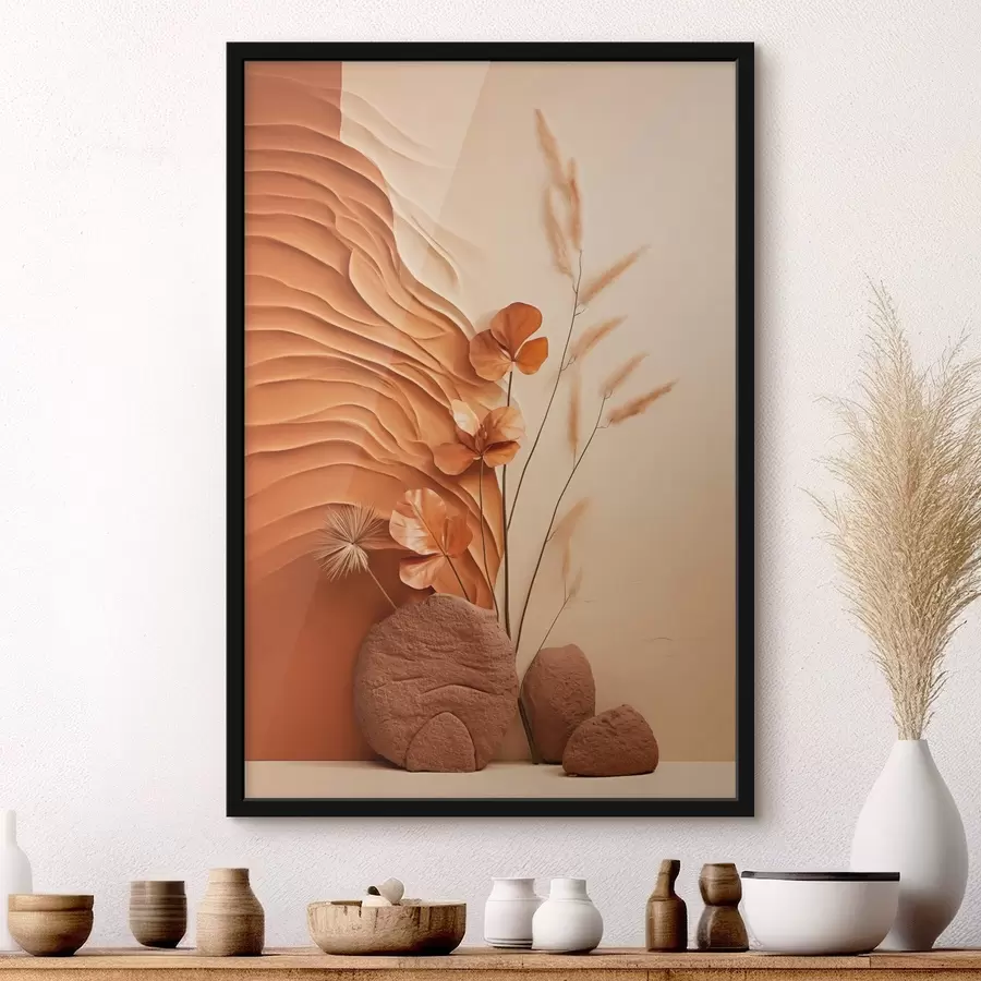 Fototapet Minimalistické umělecké dílo se sušenými květinami a pampovou trávou, s texturovaným pozadím f48739