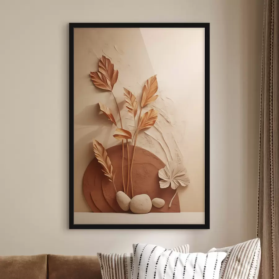 Fototapet Minimalistické umělecké dílo se sušenými květinami a pampovou trávou, s texturovaným pozadím f48740