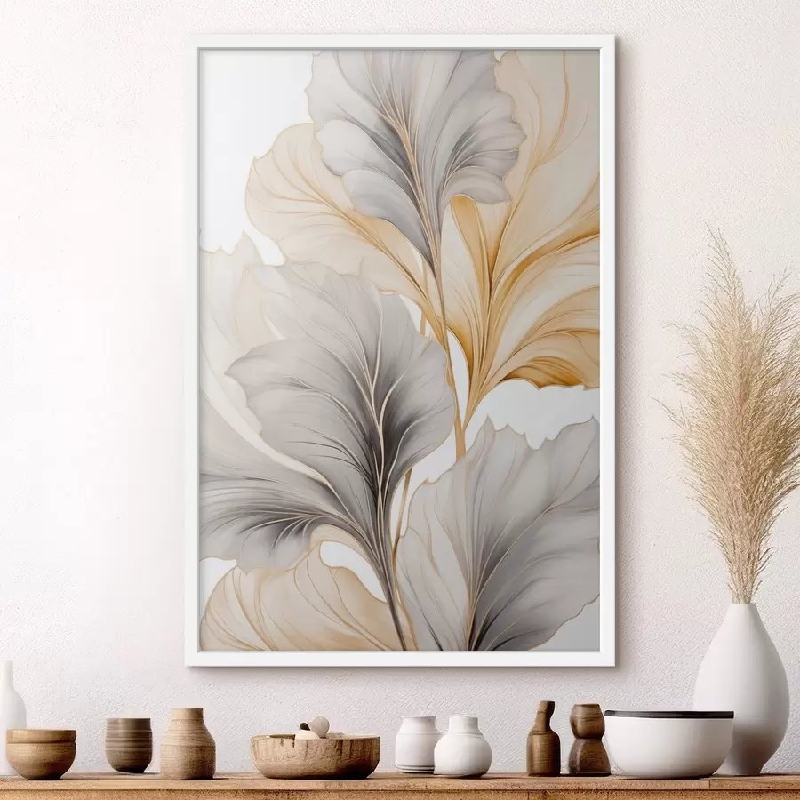 Fototapet Velké, průsvitné listy v odstínech šedé a žluté f48745