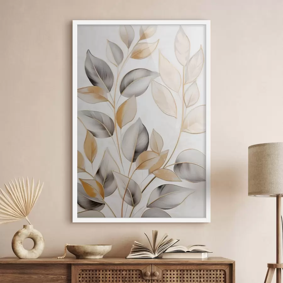 Fototapet Velké, průsvitné listy v odstínech šedé a žluté f48746