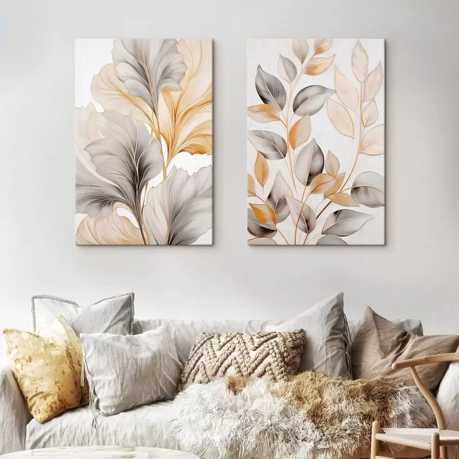 Fototapet Velké, průsvitné listy v odstínech šedé a žluté m30323