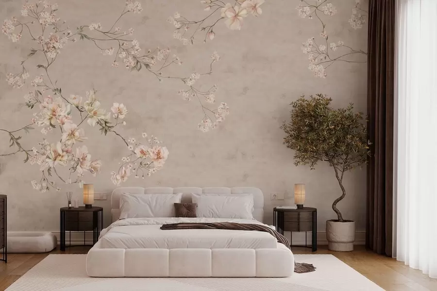 Fototapet Jemné květinové větvičky ve stylu chinoiserie na světlém pozadí w05427