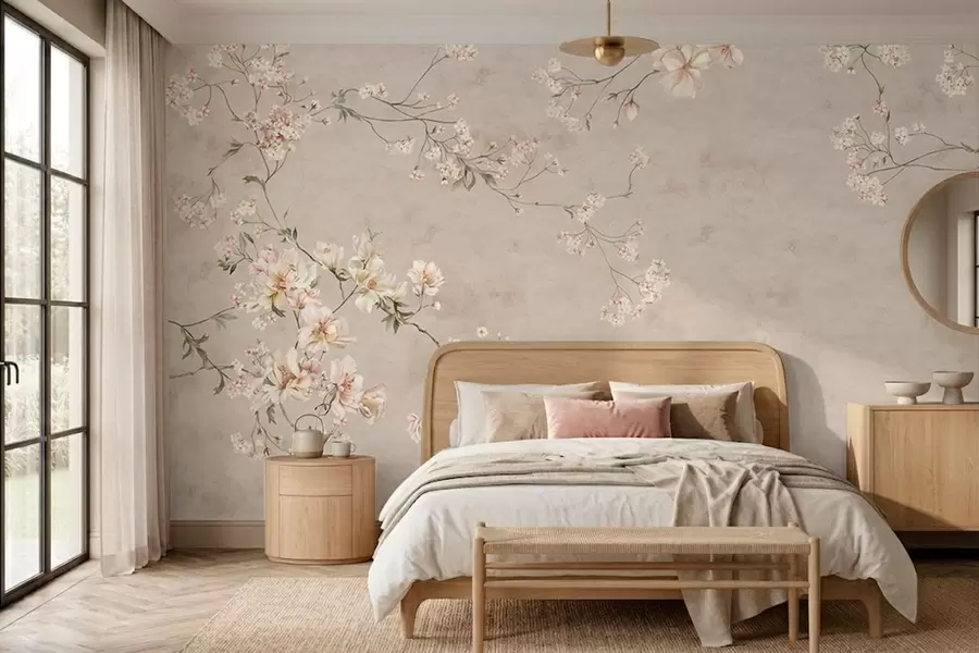 Fototapet Jemné květinové větvičky ve stylu chinoiserie na světlém pozadí w05427
