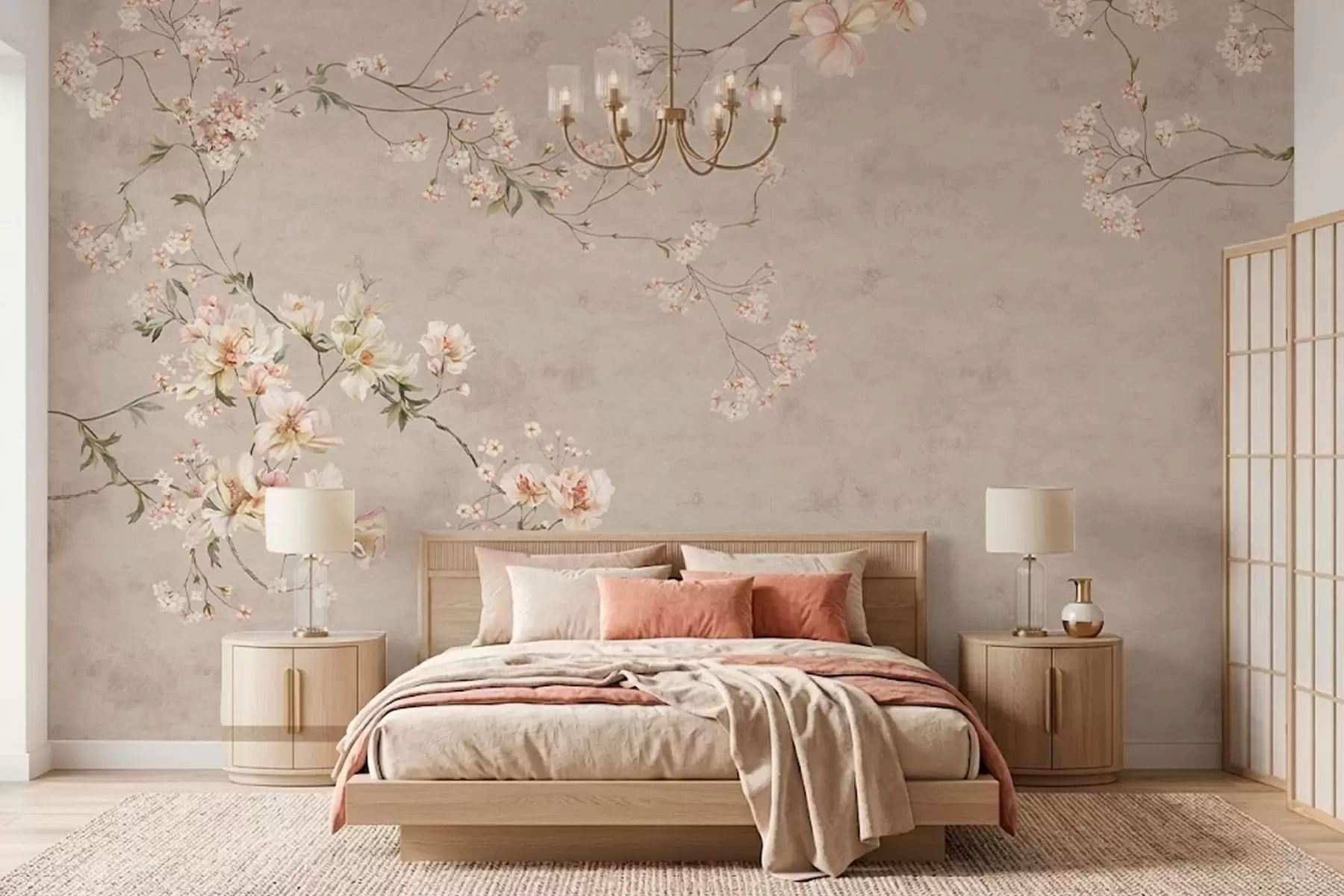 Fototapet Jemné květinové větvičky ve stylu chinoiserie na světlém pozadí w05427