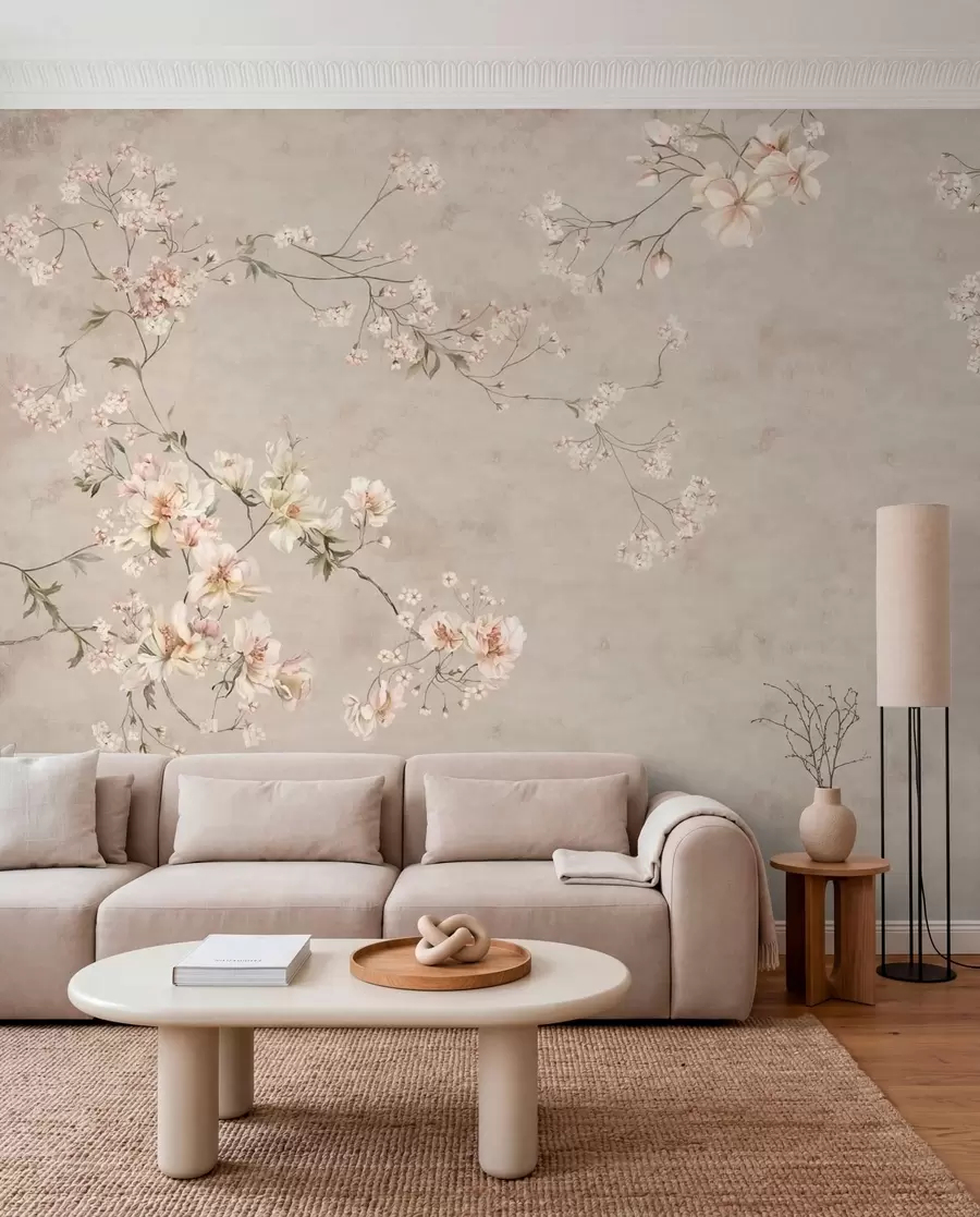 Fototapet Jemné květinové větvičky ve stylu chinoiserie na světlém pozadí w05427