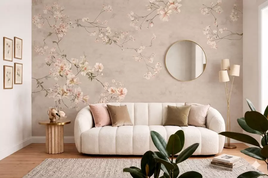 Fototapet Jemné květinové větvičky ve stylu chinoiserie na světlém pozadí w05427