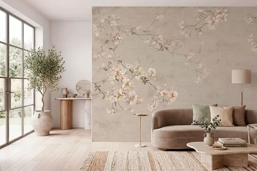 Fototapet Jemné květinové větvičky ve stylu chinoiserie na světlém pozadí w05427