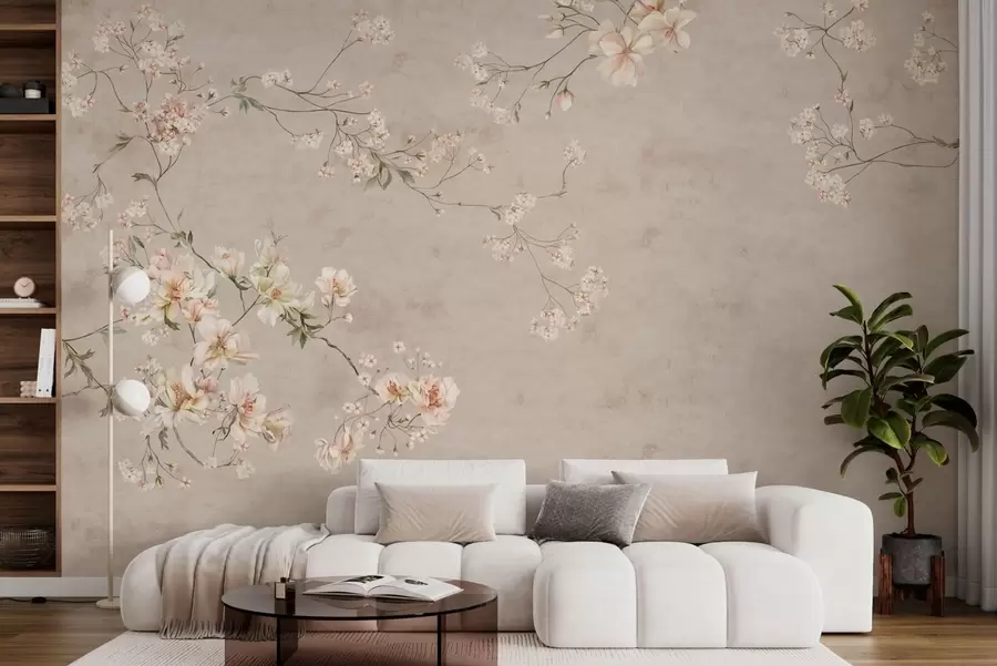 Fototapet Jemné květinové větvičky ve stylu chinoiserie na světlém pozadí w05427