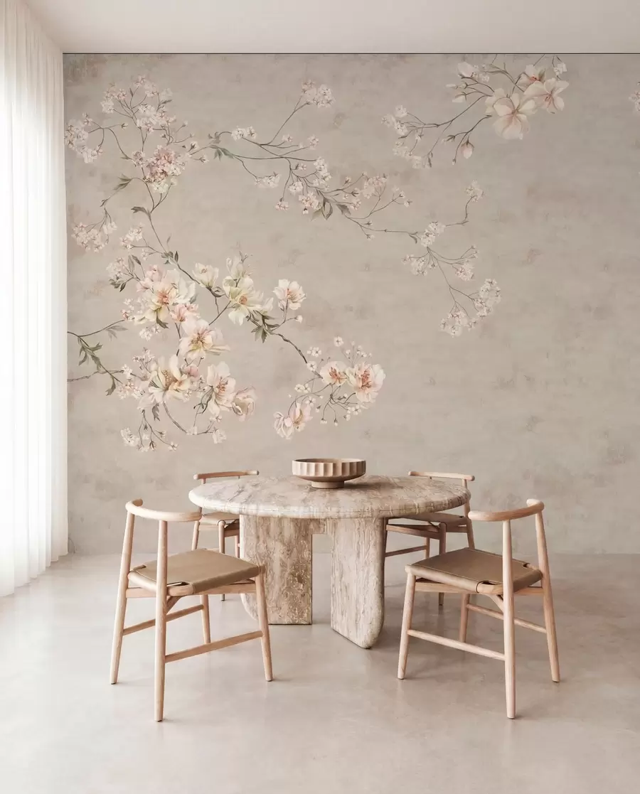 Fototapet Jemné květinové větvičky ve stylu chinoiserie na světlém pozadí w05427