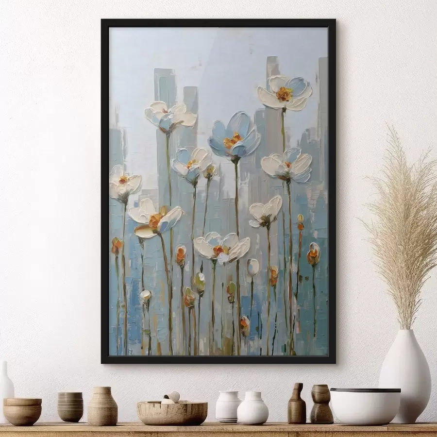 Fototapet květiny na pozadí města, ve stylu olejomalby f48786