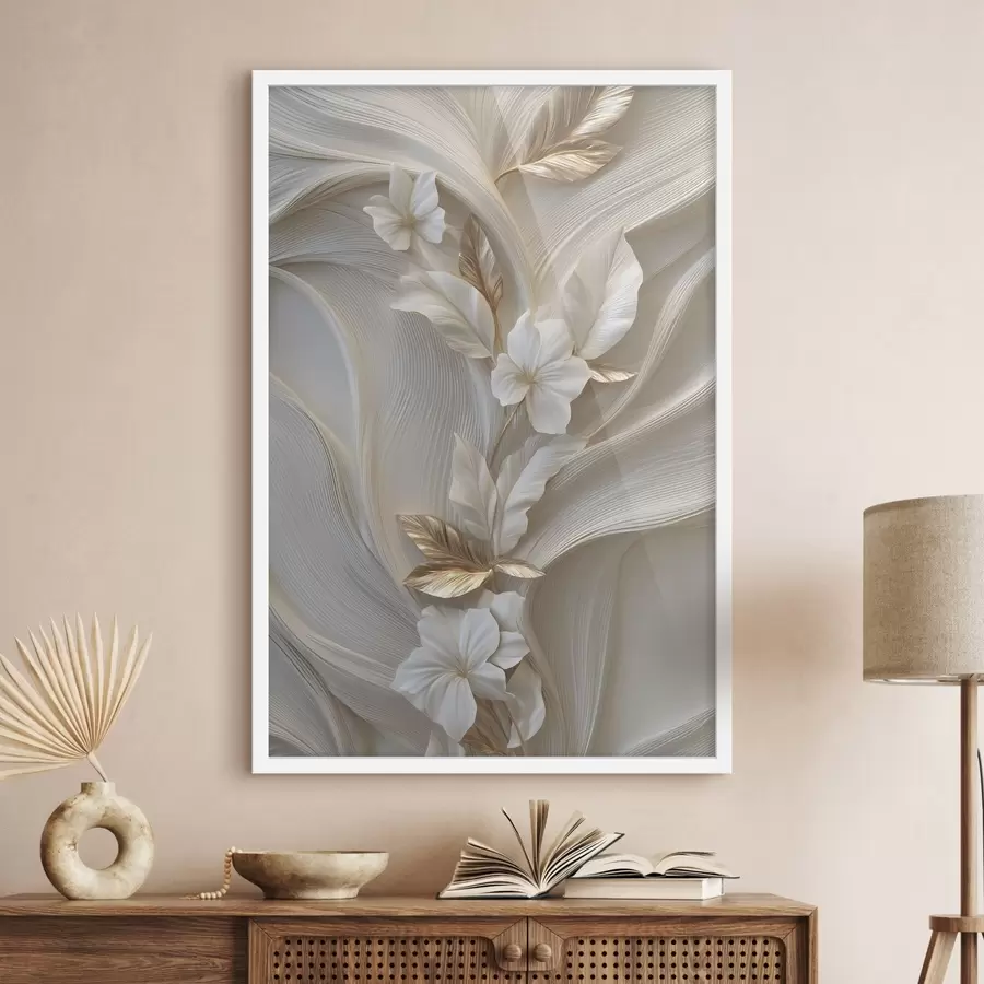 Fototapet vynikající napodobenina trojrozměrných listů, textur a květů f48787