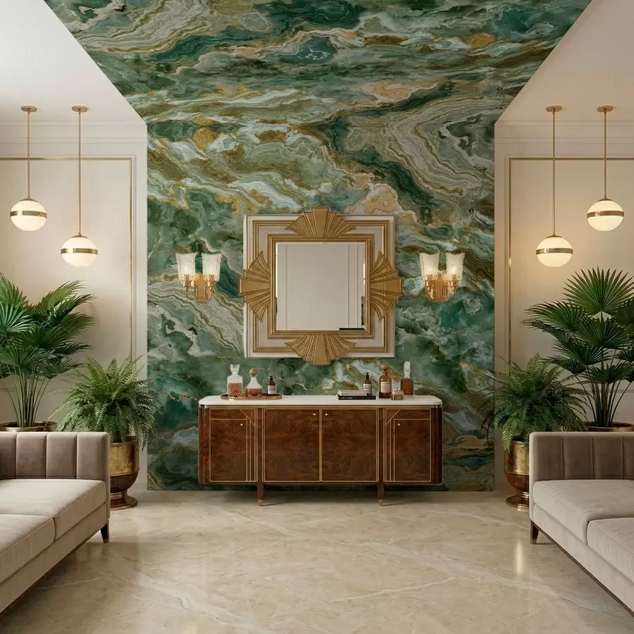 Fototapet Textura zeleného onyxu s plynulými vrstvenými žilkami w05429