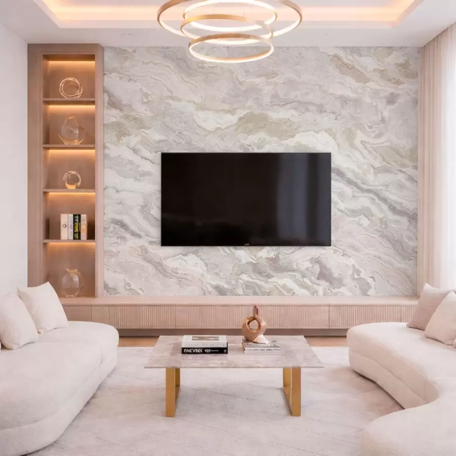 Fototapet Světlý onyx s vlnícími se béžovými a šedými vrstvami w05430