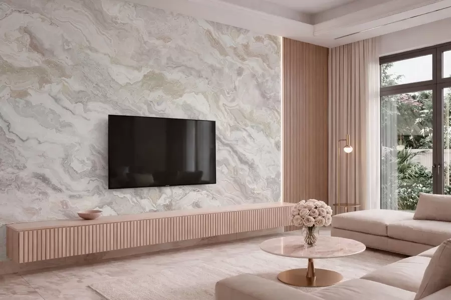 Fototapet Světlý onyx s vlnícími se béžovými a šedými vrstvami w05430