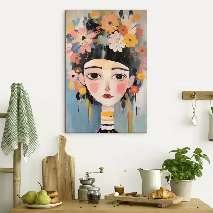 Obraz Portrét ženy s květinami ve vlasech, abstraktní styl Č. s48935