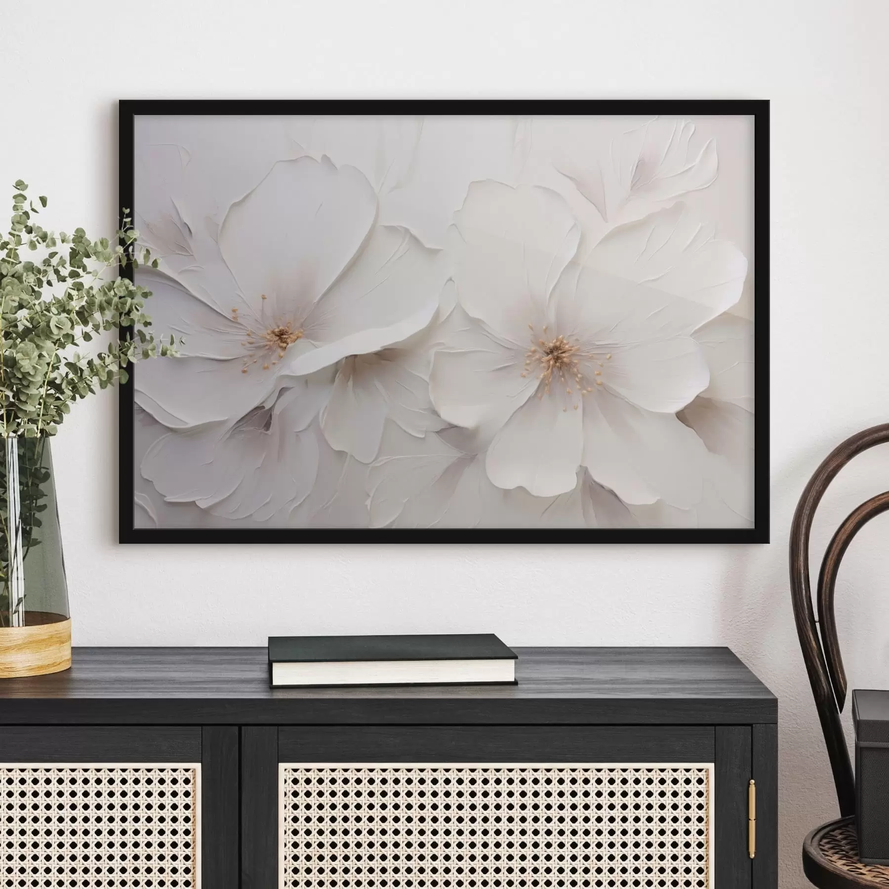 Fototapet Minimalistické bílé květy s reliéfem a jemnými stíny f48796