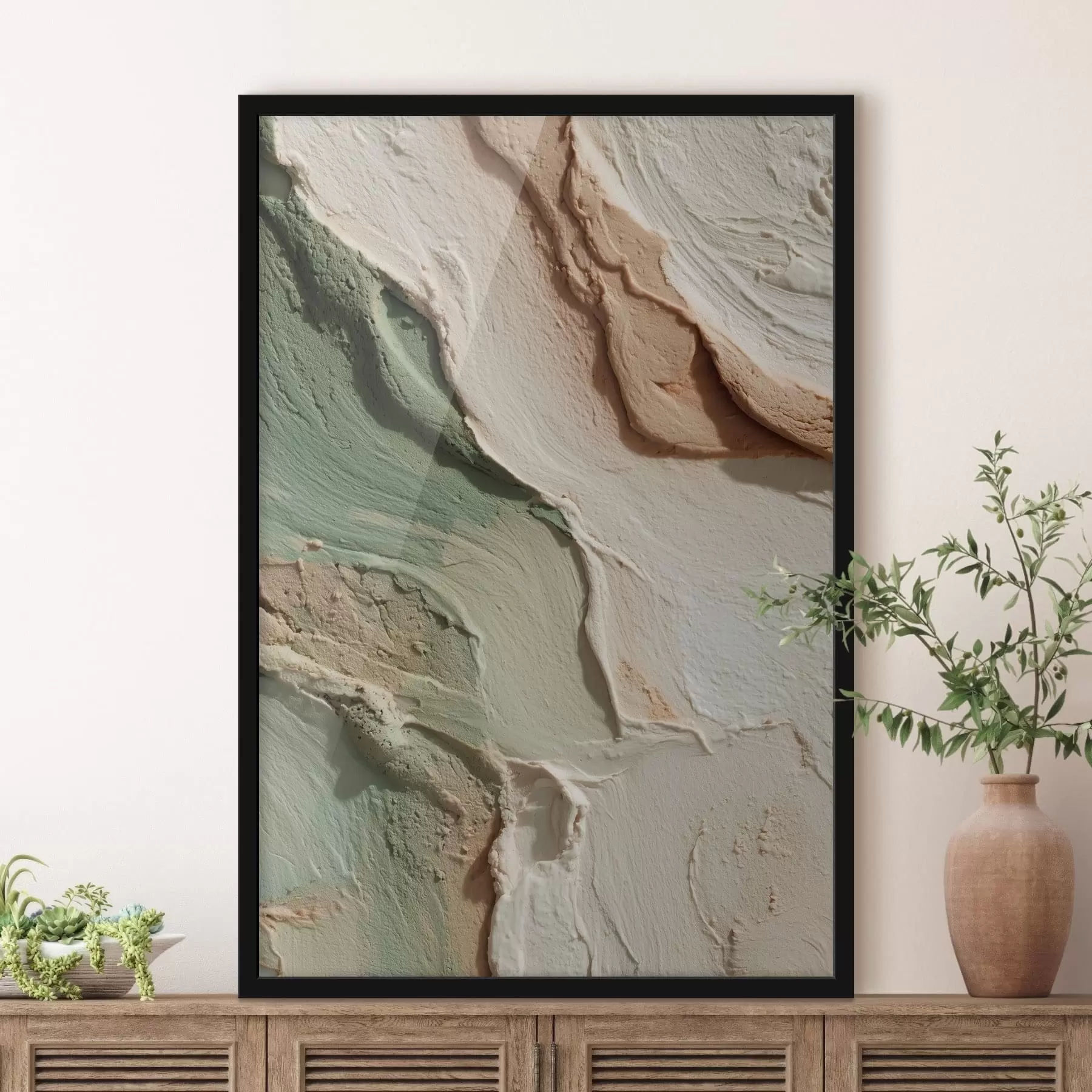 Fototapet Abstraktní textura ve stylu impasto v béžových a zelených tónech f48799