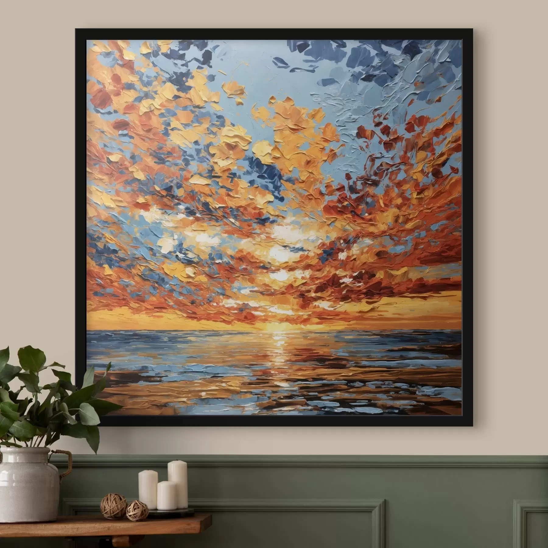 Fototapet Dramatický západ slunce nad mořem ve stylu impasto f48810