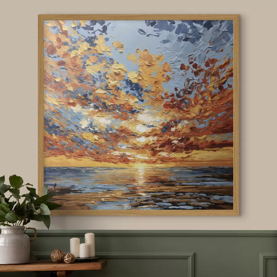 Fototapet Dramatický západ slunce nad mořem ve stylu impasto f48810