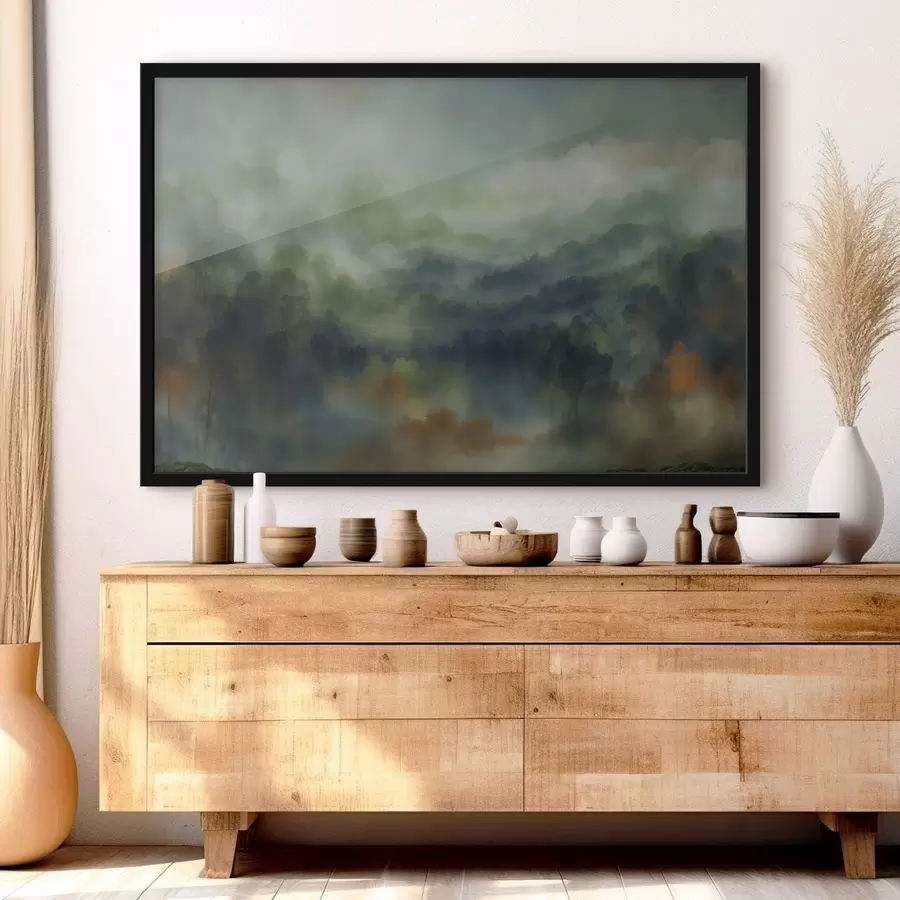 Fototapet Atmosférická krajina zamlženého lesa v zelených tónech f48821