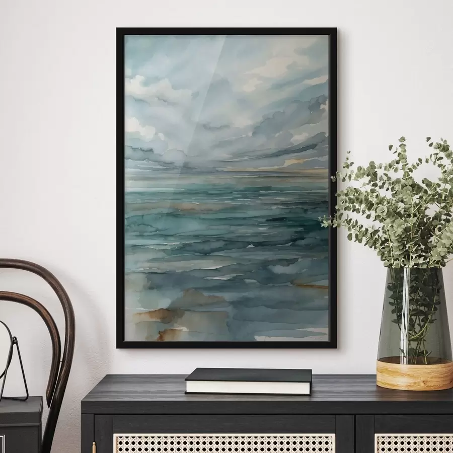 Fototapet Akvarel: klidné moře pod zamračenou oblohou f48824