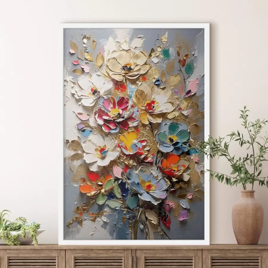 Fototapet Květinová kompozice ve stylu impasto s texturovanými okvětními lístky f48832