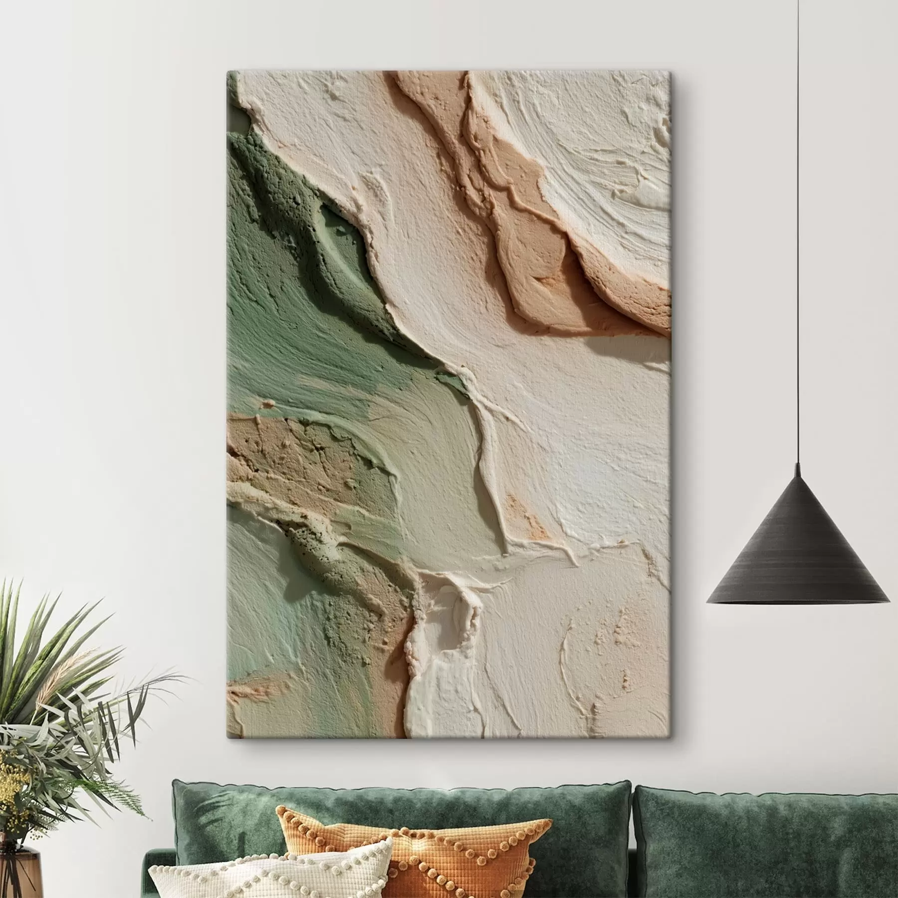 Obraz Abstraktní textura ve stylu impasto v béžových a zelených tónech Č. s48799