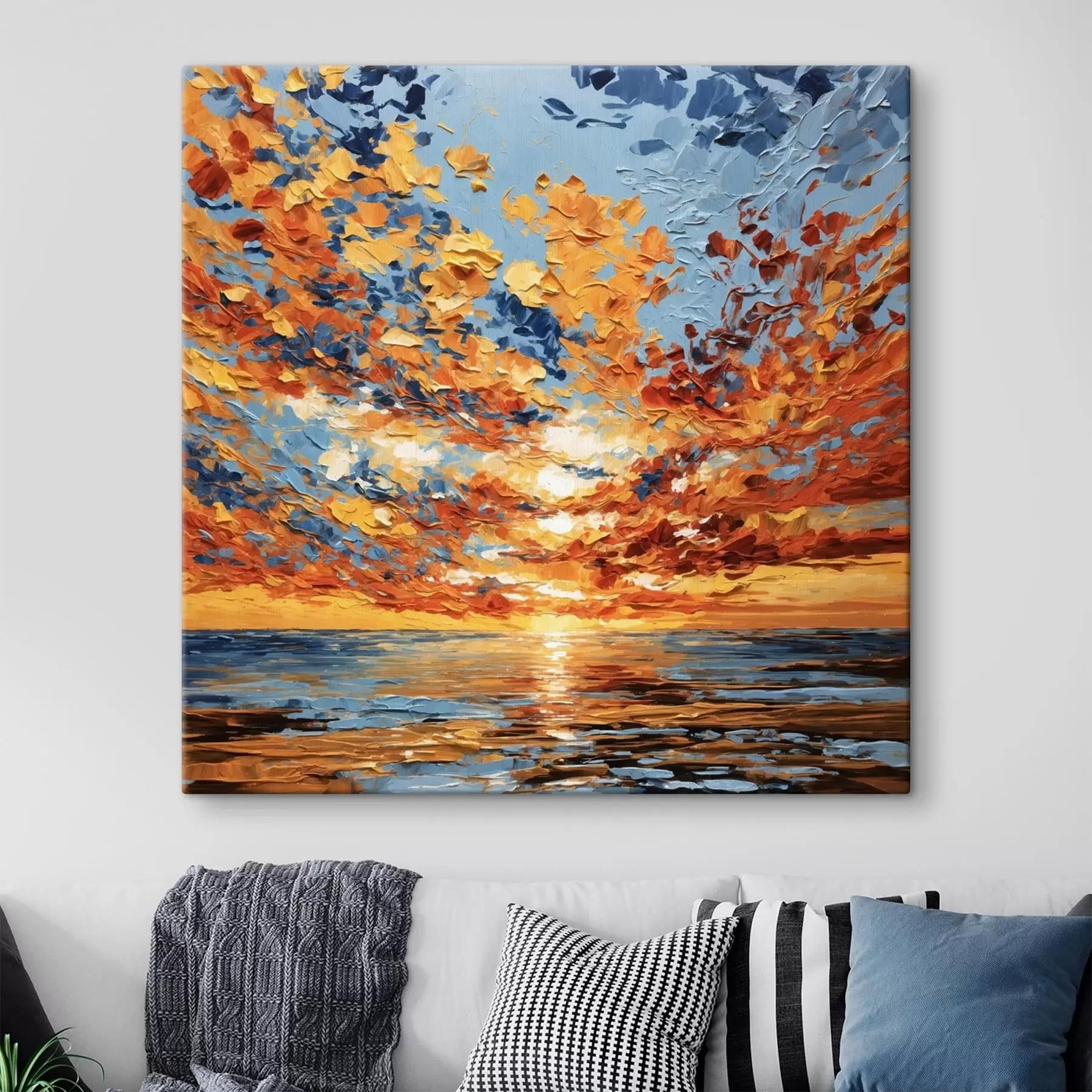 Obraz Dramatický západ slunce nad mořem ve stylu impasto Č. s48810