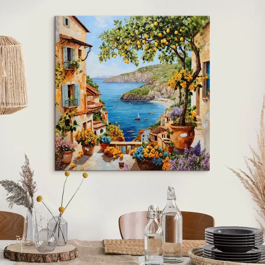 Obraz Impresionistická pobřežní vesnice s citroníkem Č. s48818