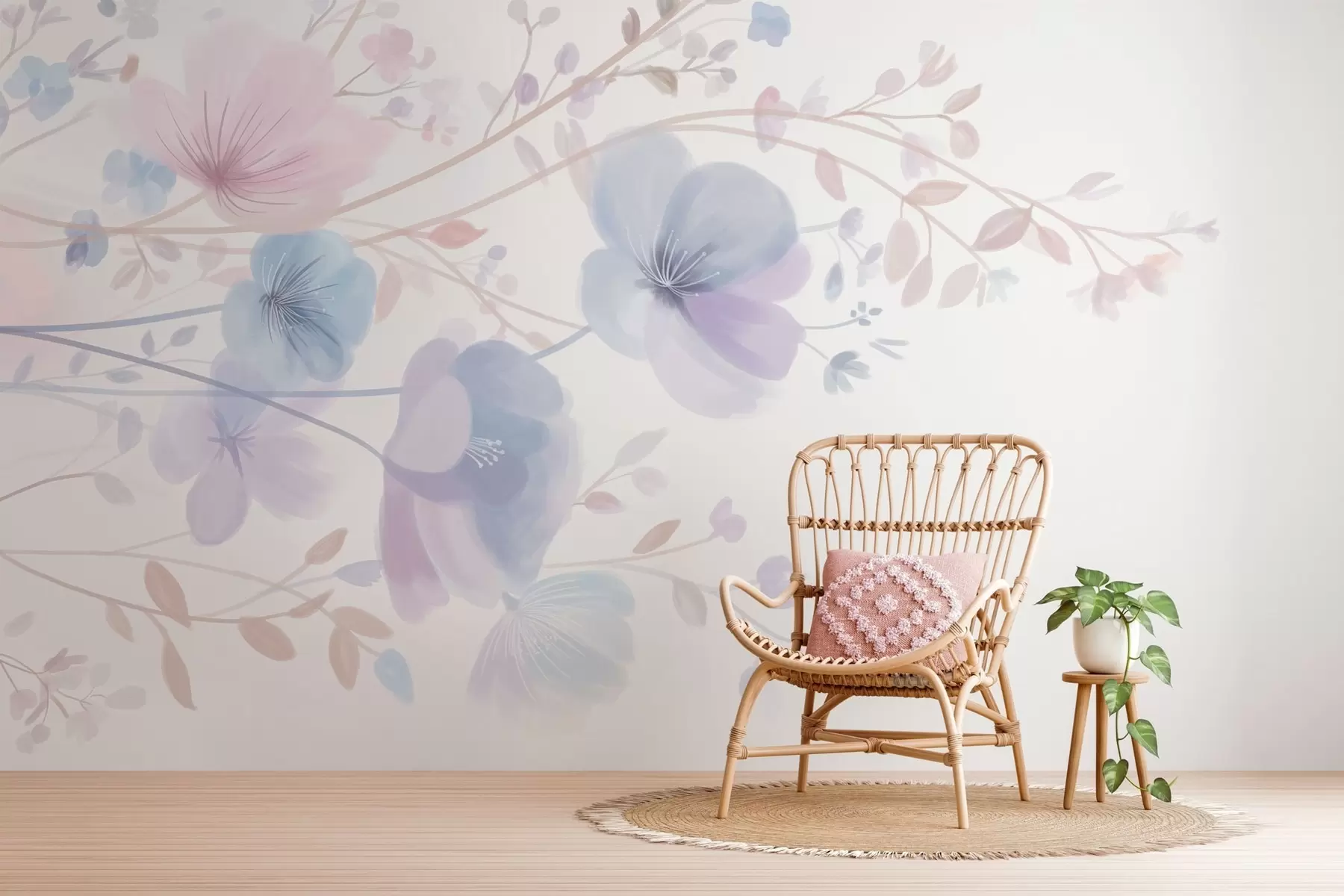 Fototapet jemné luční kvítky na bílém pozadí w05388