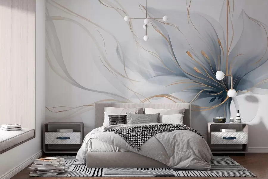 Fototapet Abstraktní modrý květ s plynulými liniemi ve stylu Fluid Art w05428