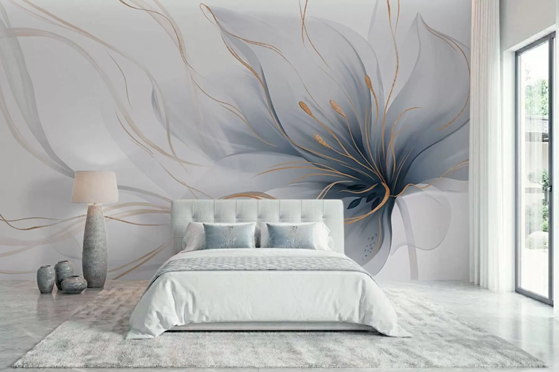 Fototapet Abstraktní modrý květ s plynulými liniemi ve stylu Fluid Art w05428