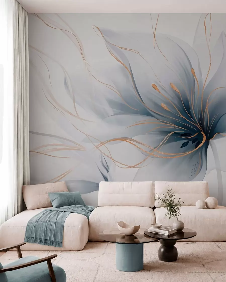 Fototapet Abstraktní modrý květ s plynulými liniemi ve stylu Fluid Art w05428