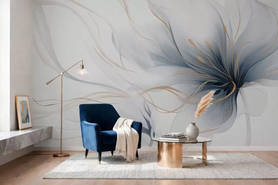 Fototapet Abstraktní modrý květ s plynulými liniemi ve stylu Fluid Art w05428