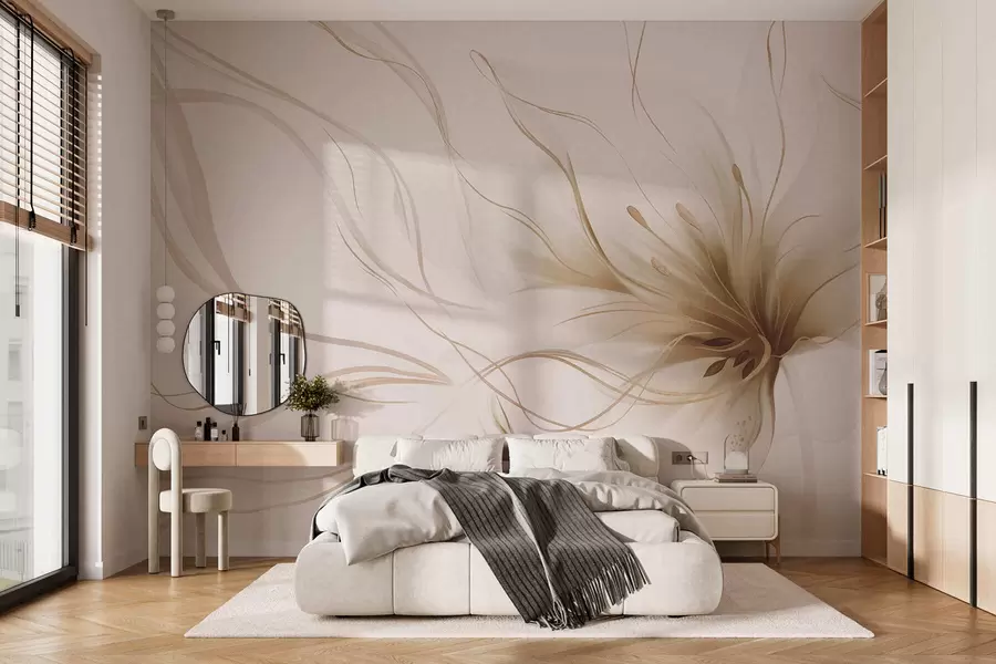 Fototapet Abstraktní béžová květina s plynulými liniemi ve stylu Fluid Art w05428v2