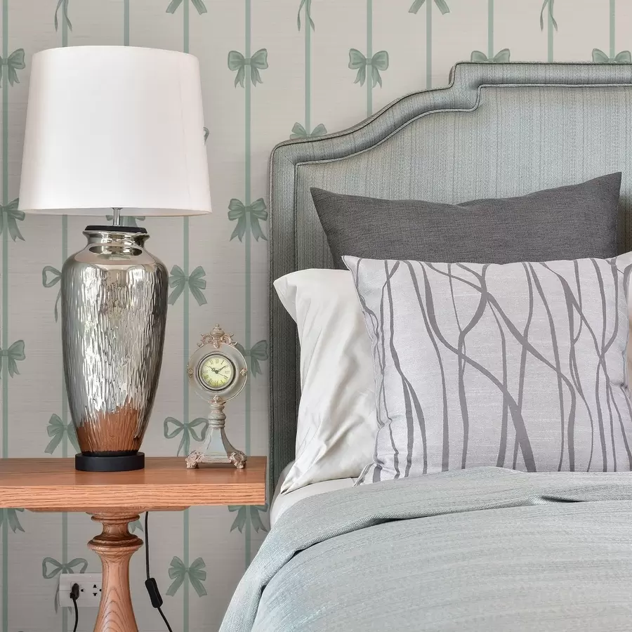 Fototapet Zelené mašle se stužkami na béžovém pozadí a01074v1