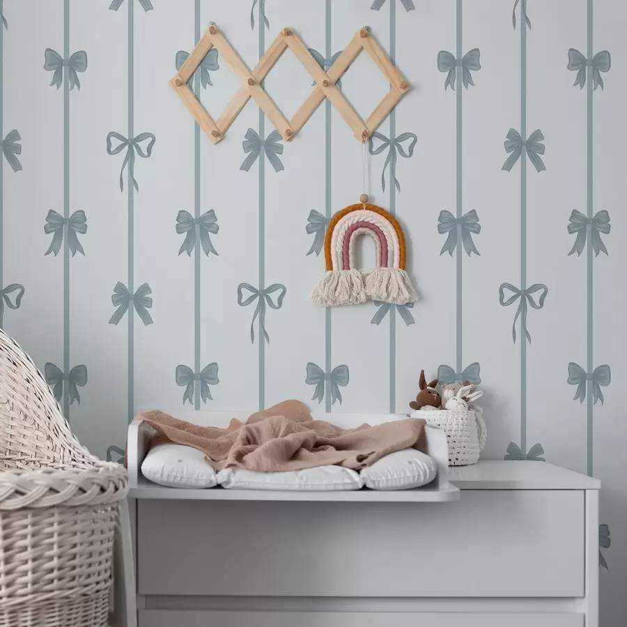 Fototapet Modré mašle se stužkami na světlém pozadí a01074v2