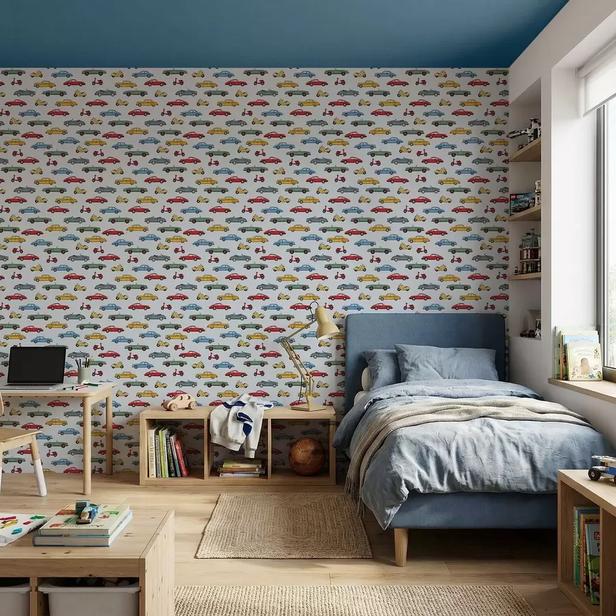 Fototapet Retro auta a skútry na modrém pozadí a01172v2