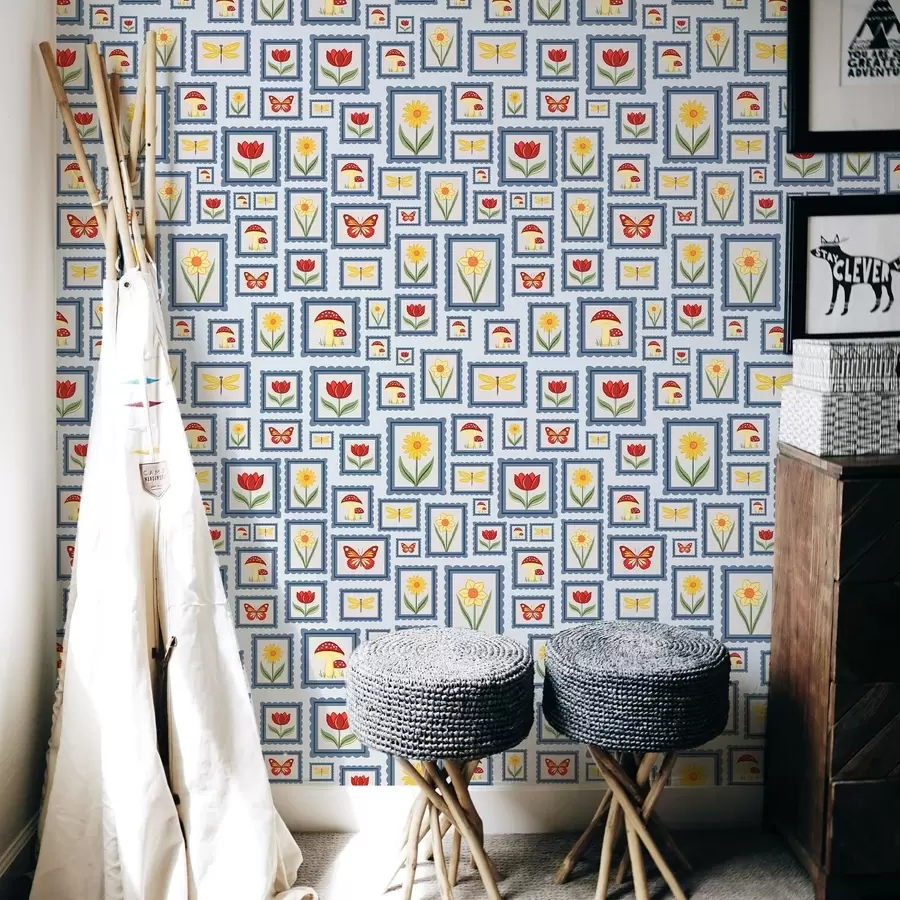 Fototapet Ilustrace v rámech na modrém pozadí a01176