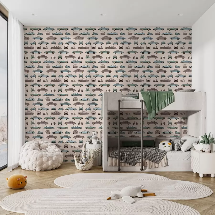 Fototapet Retro auta a skútry na béžovém pozadí a01178v1