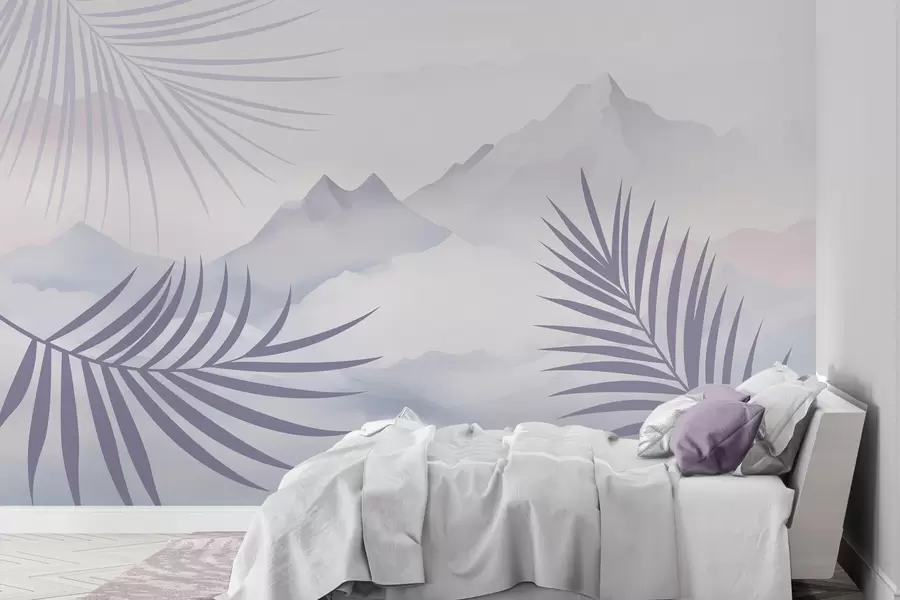 Fototapet Palmové listy na pozadí hor w05548