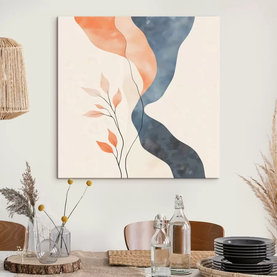 Obraz Květinová kompozice s plynulými liniemi v modro-oranžové barevné škále Č. s48837