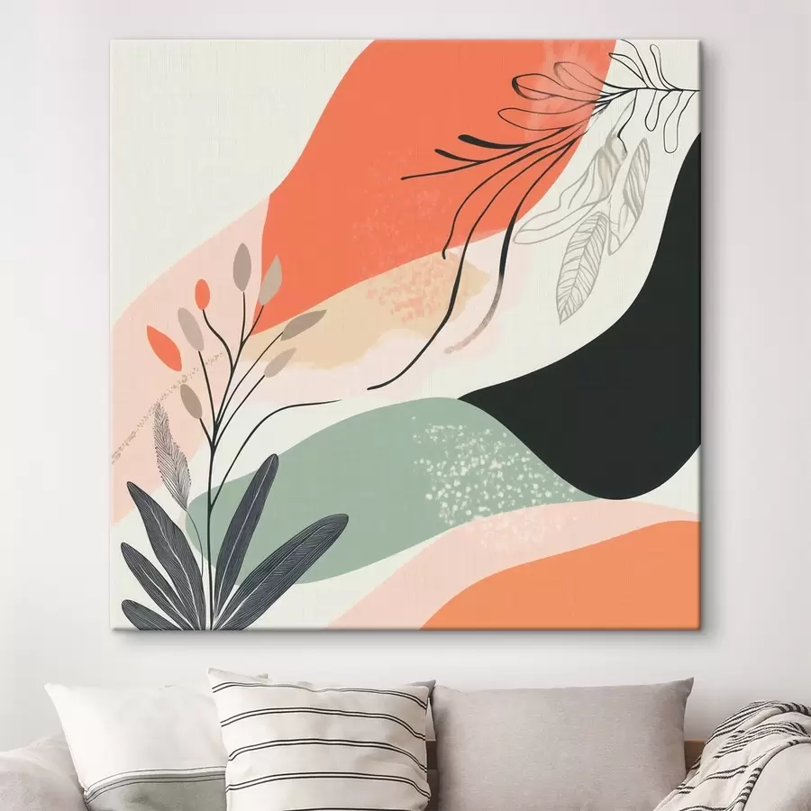 Obraz Stylizované rostlinné motivy na pozadí akvarelových skvrn Č. s48839