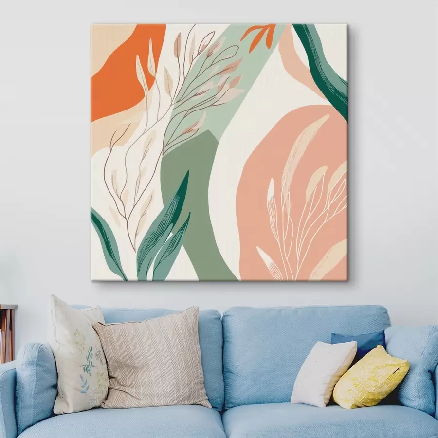 Obraz Botanické umění s jemnými tvary v korálově zelené barevné škále Č. s48840