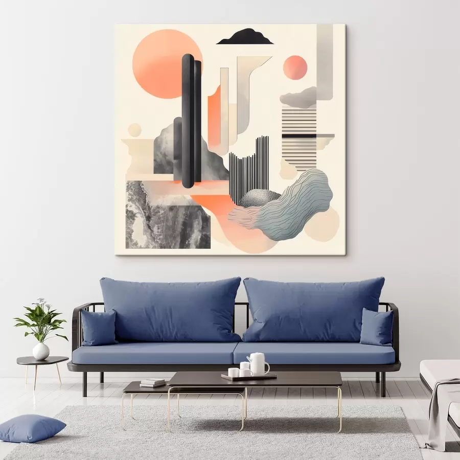 Obraz Geometrická kompozice v broskvovo-šedé barevné škále v moderním malířském stylu Č. s48841