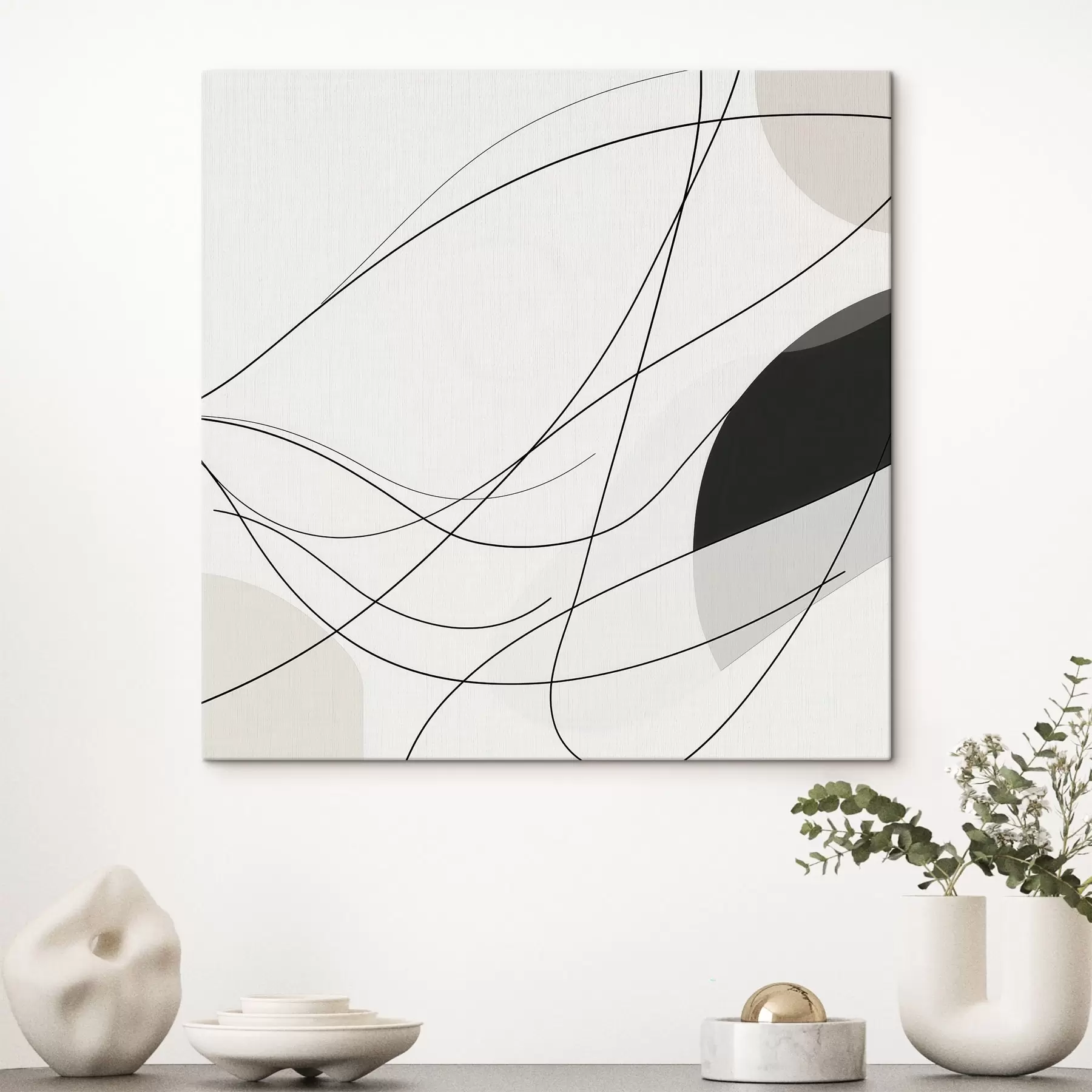 Obraz Abstraktní kompozice s tenkými zakřivenými liniemi v minimalistickém stylu Č. s48854