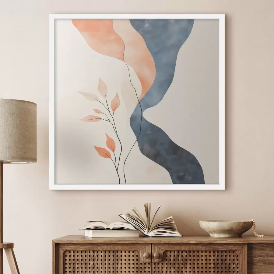 Fototapet Květinová kompozice s plynulými liniemi v modro-oranžové barevné škále f48837