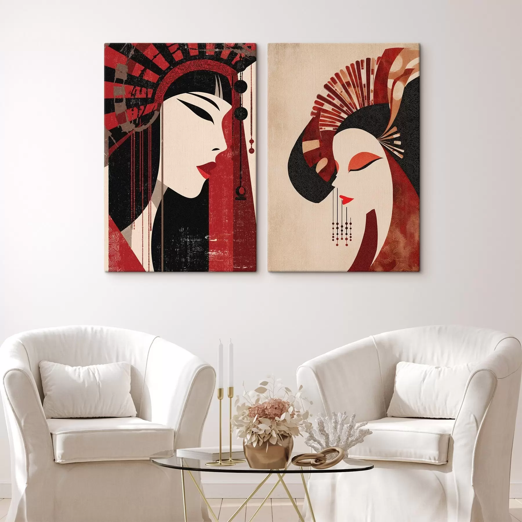 Obraz stylizovaný portrét ženy, inspirovaný japonskou estetikou a stylem art deco Č. m30431